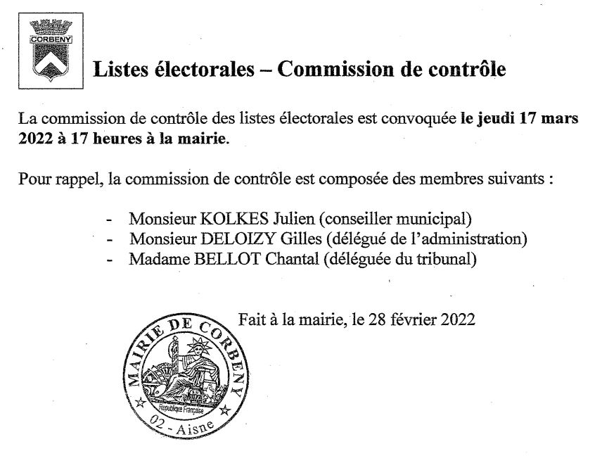 Commission de controle listes electorales 2022